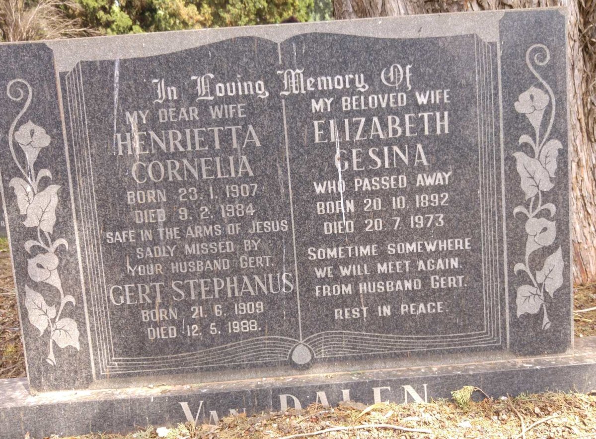 DALEN Gert Stephanus, van 1909-1988 &amp; Elizabeth Gesina 1892-1973 &amp; Henrietta Cornelia 1907-1984