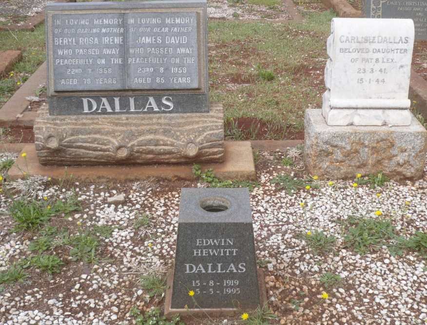 DALLAS Edwin Hewitt 1919-1995 :: DALLAS Carlisle 1941-1944  :: DALLAS James David -1959 &amp; Beryl Rosa Irene -1958 