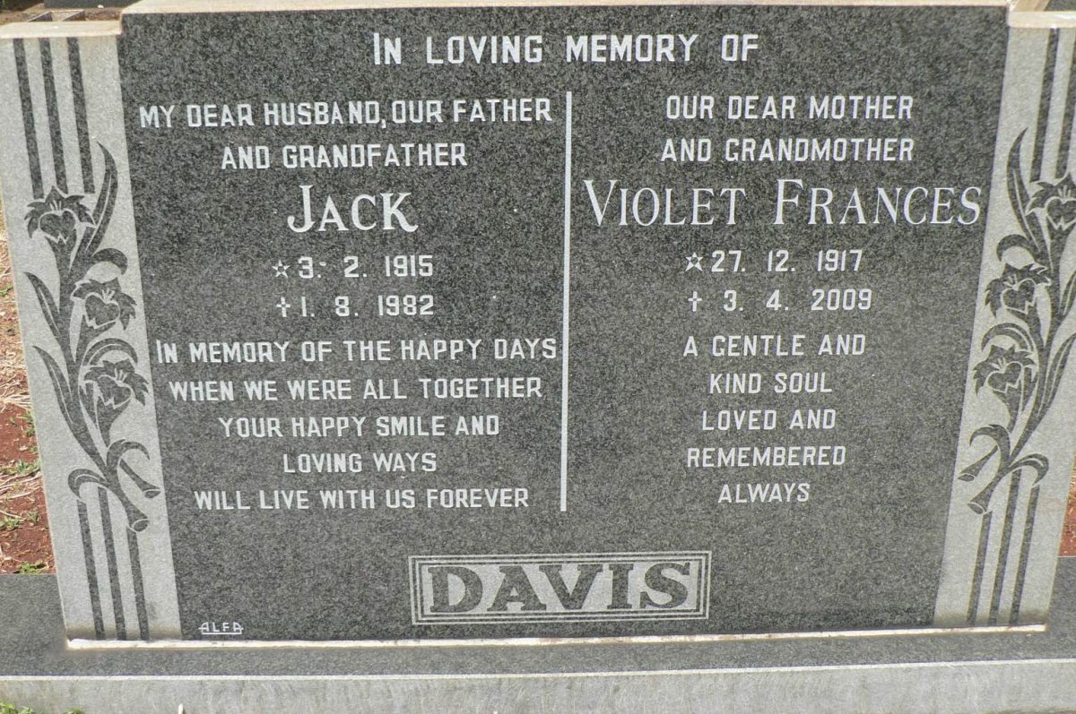 DAVIS Jack 1915-1982 &amp; Violet Frances 1917-2009