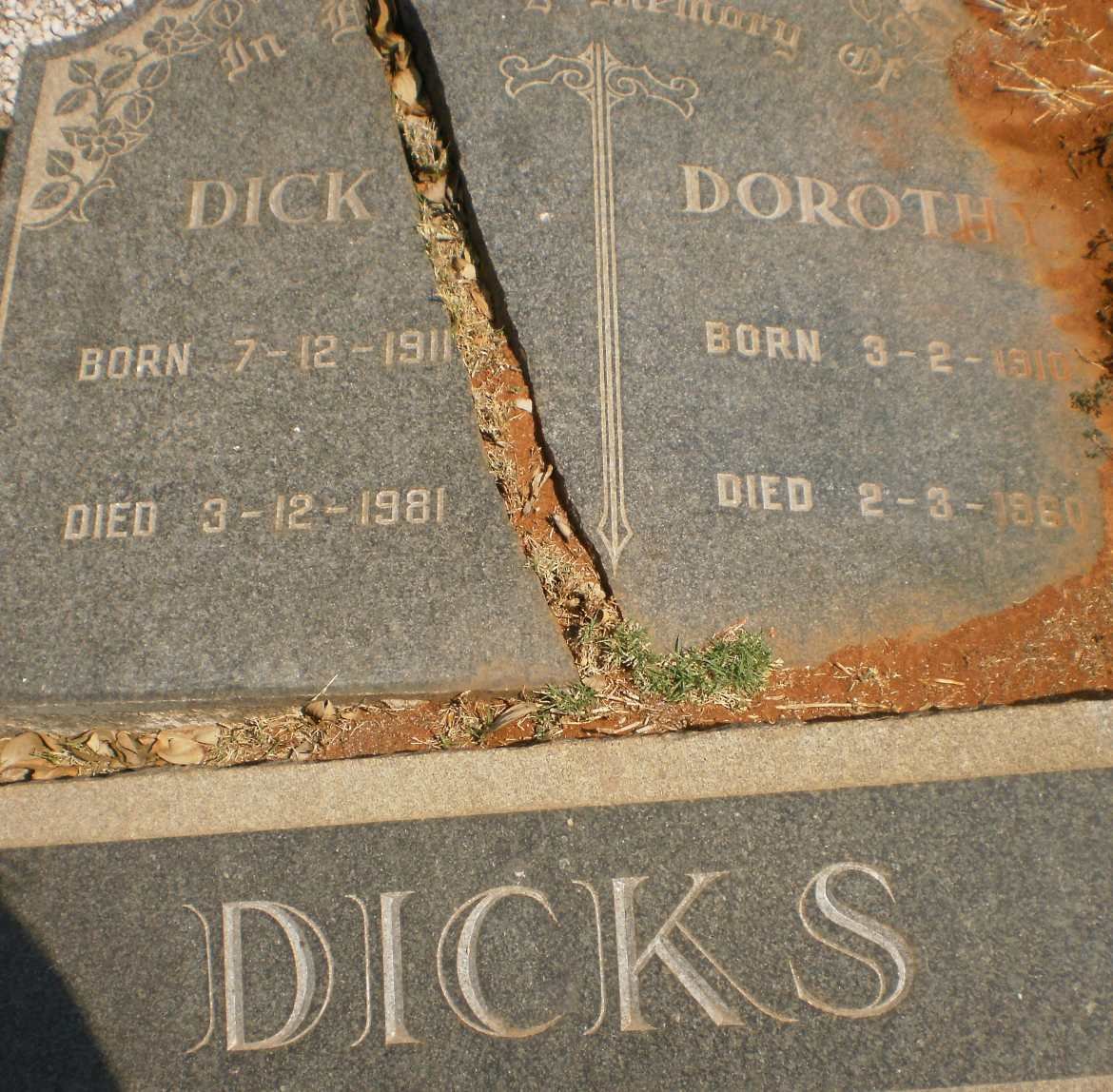DICKS Dick 1911-1981 &amp; Dorothy 1910-1960