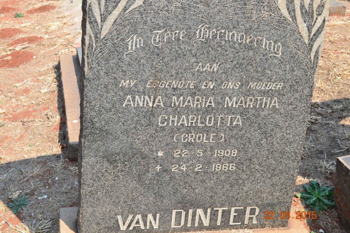 DINTER Anna Maria Martha Charlotta, van nee CROLE 1908-1966