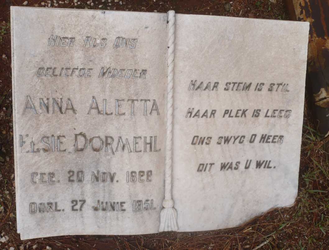 DORMEHL Anna Aletta Elsie 1888-1951