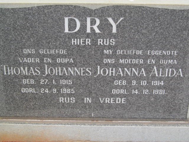 DRY Thomas Johannes 1915-1985 &amp; Johanna Alida 1914-1981