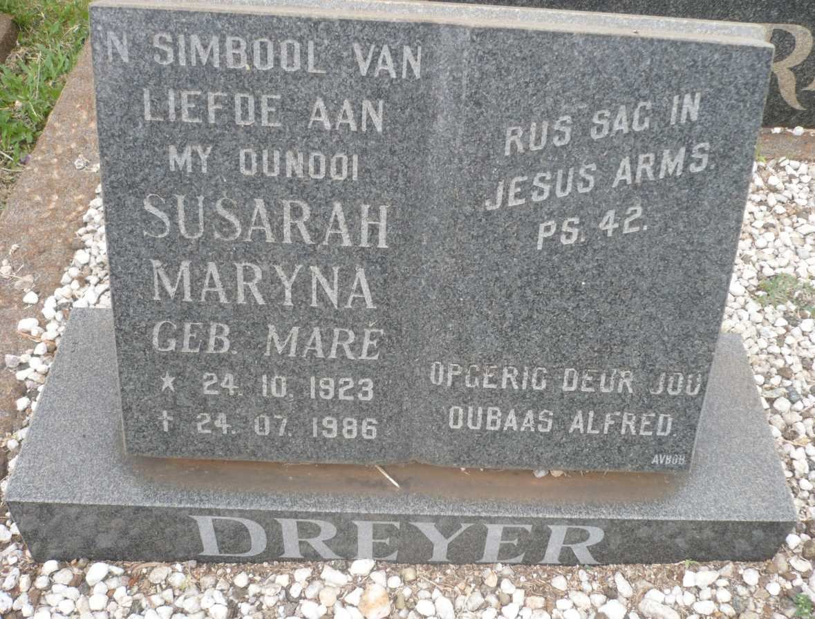 DREYER Susarah Maryna nee MARÉ 1923-1986