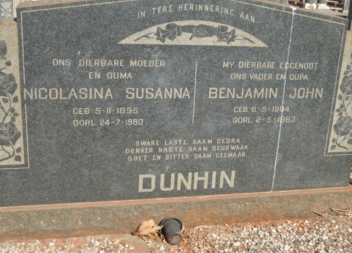 DUNHIN Benjamin John 1904-1963 &amp; Nicolasina Susanna 1895-1980