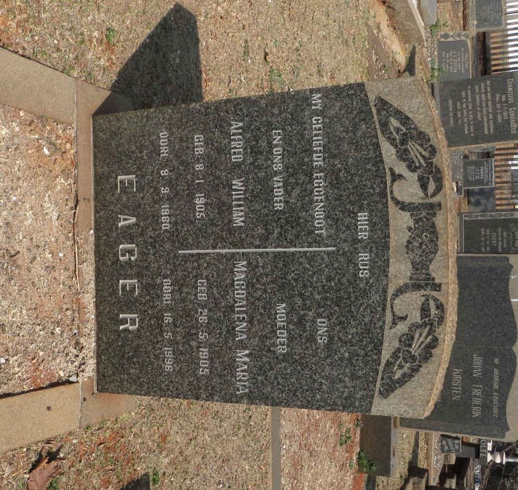 EAGER Alfred William 1905-1960 &amp; Magdalena Maria 1905-1996