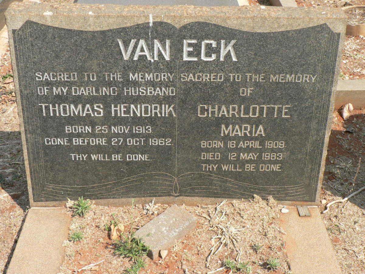ECK Thomas Hendrik 1913-1962 &amp; Charlotte Maria 1909-1983
