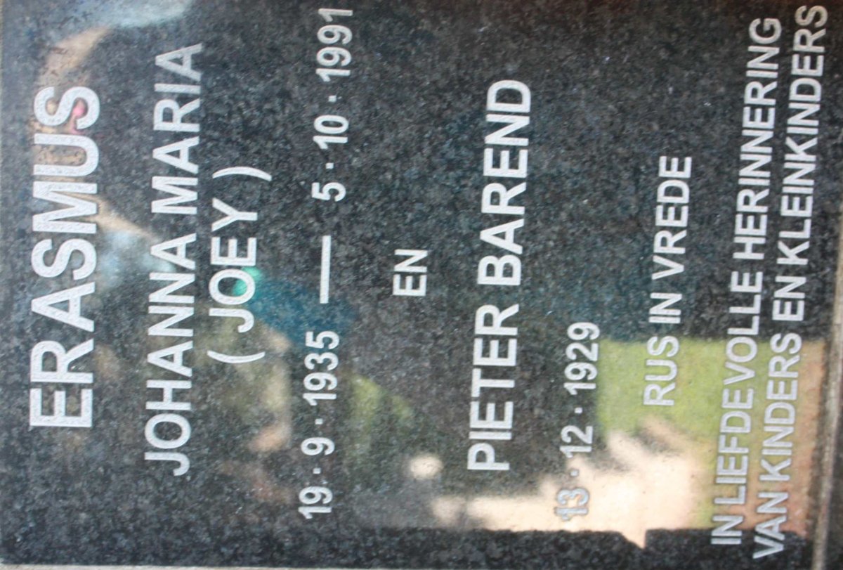 ERASMUS Pieter Barend 1929- &amp; Johanna Maria 1935-1991