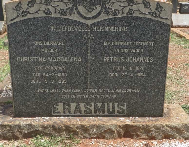 ERASMUS Petrus Johannes 1871-1954 &amp; Christina Magdalena COMBRINK 1880-1963