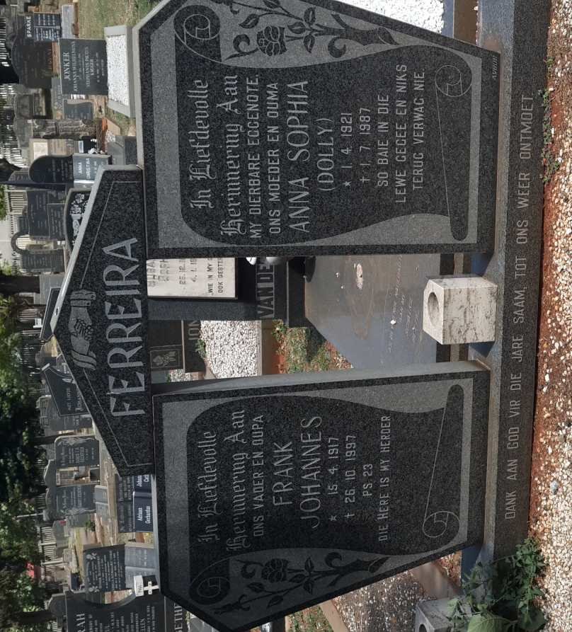FERREIRA Frank Johannes 1917-1997 &amp; Anna Sophia 1921-1987