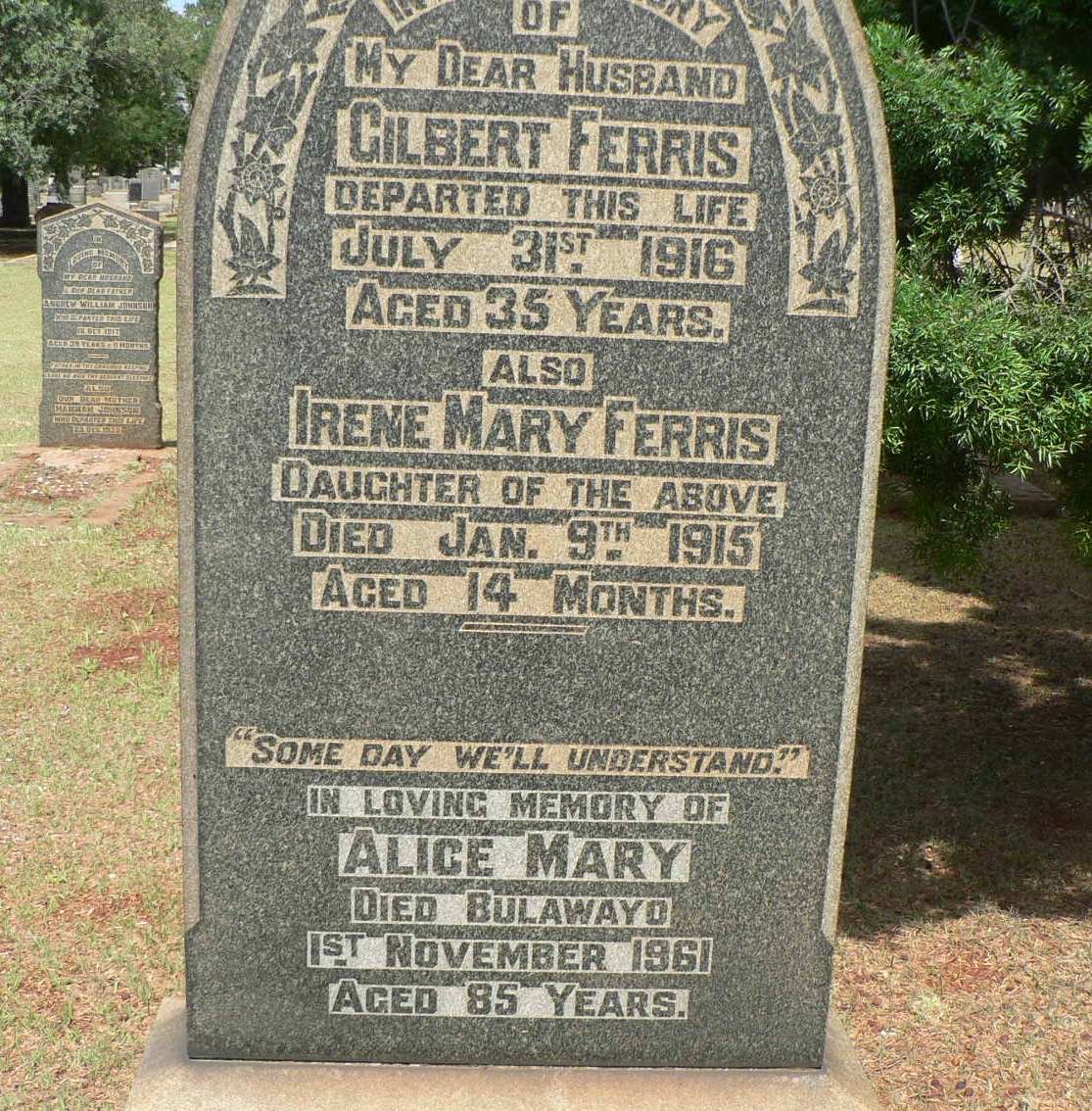FERRIS Gilbert -1916 &amp; Alice Mary -1961 :: FERRIS Irene Mary -1915