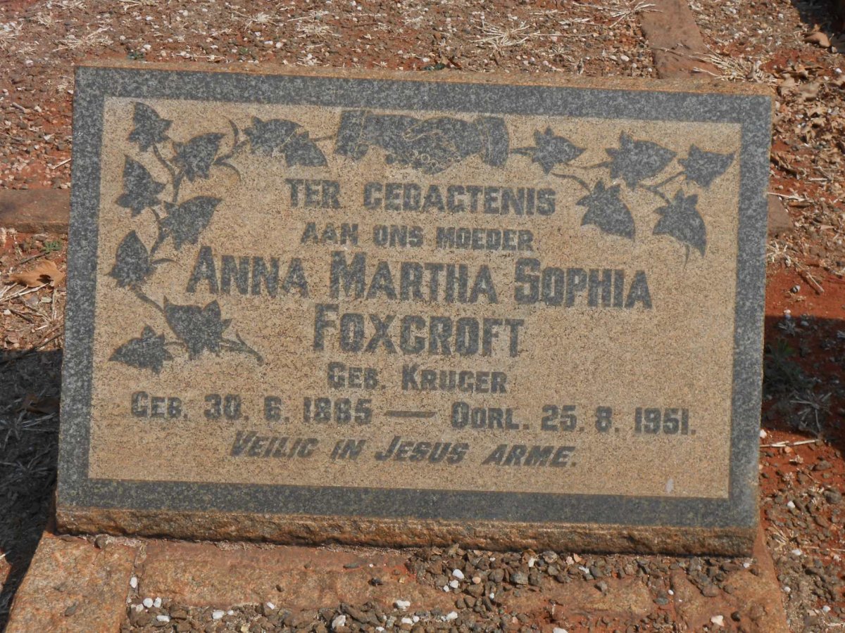 FOXCROFT Anna Martha Sophia nee KRUGER 1895-1951