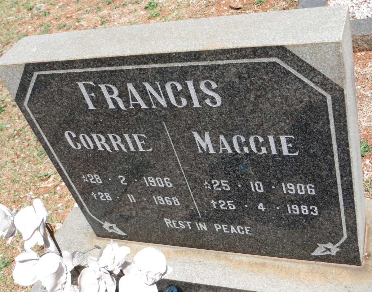 FRANCIS Corrie 1906-1968 &amp; Maggie 1906-1983