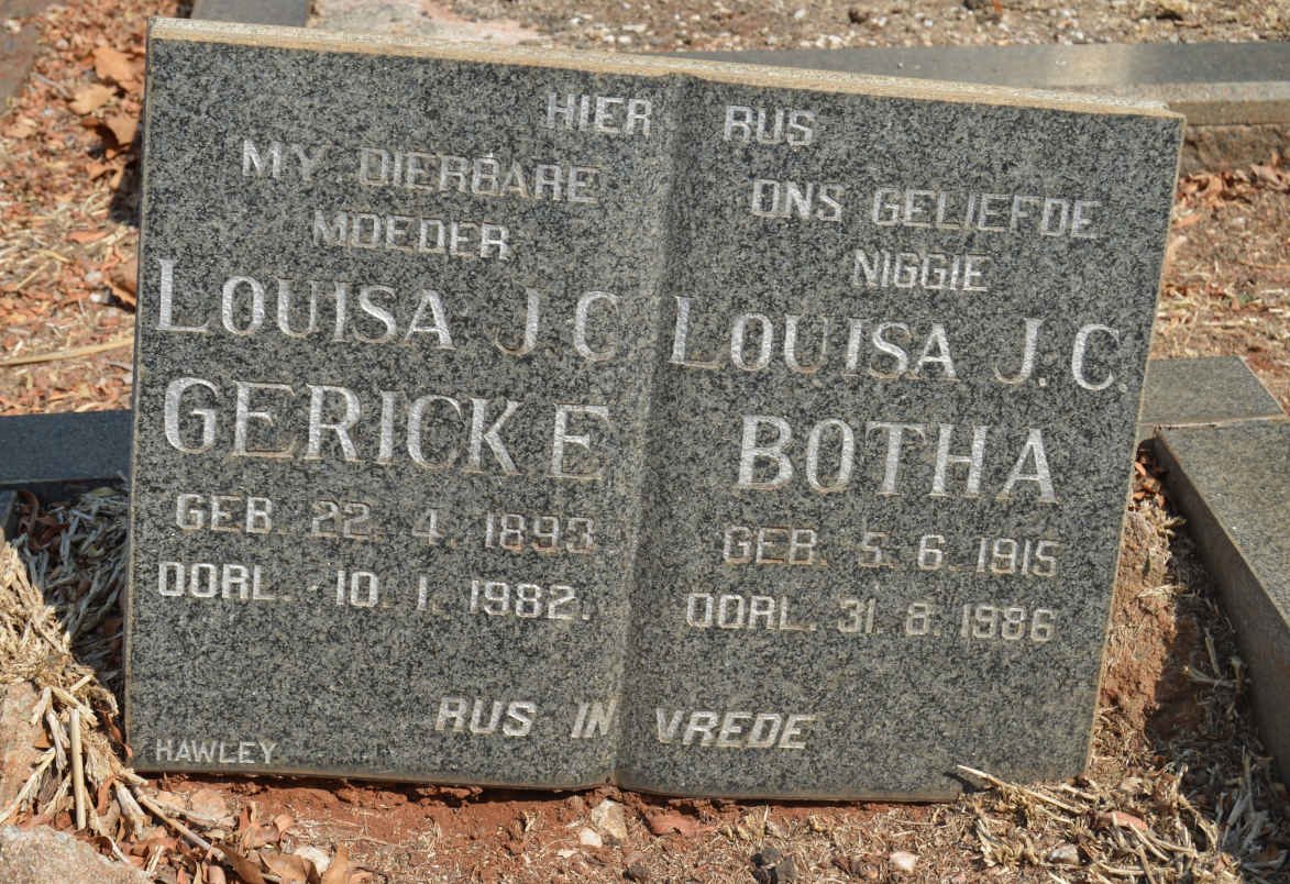 GERICKE Louisa J.C. 1893-1982 :: BOTHA Louisa J.C. 1915-1986