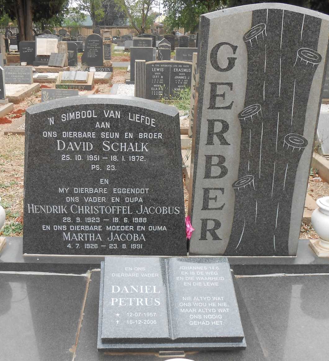GERBER Hendrik Christoffel Jacobus 1923-1988 & Martha Jacoba 1926-1991 :: GERBER David Schalk 1951-1972 :: GERBER Daniel Petrus 1957-2006