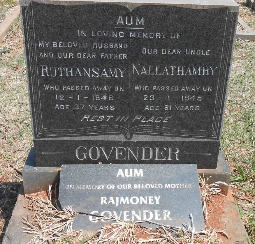 GOVENDER Ruthansamy -1948 &amp; Rajmoney :: GOVENDER Nallathamby -1945