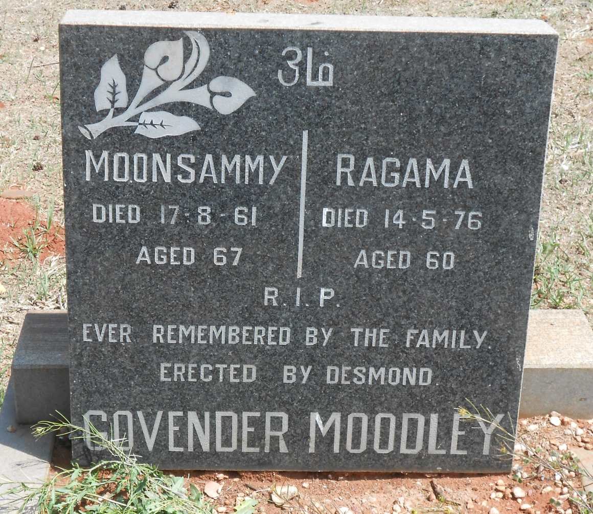 GOVENDER Moonsamy -1961 &amp; Ragama MOODLEY -1976