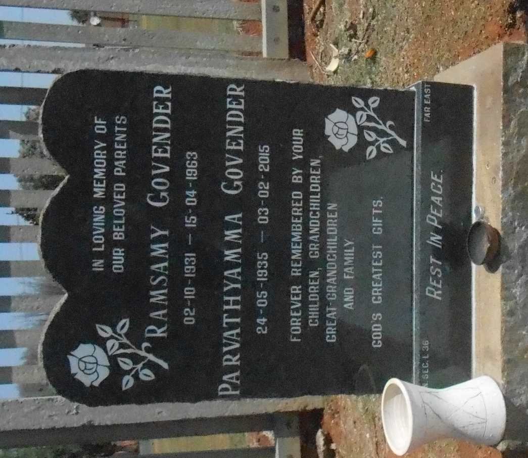 GOVENDER Ramsamy 1931-1963 &amp; Parvathyamma 1935-2015
