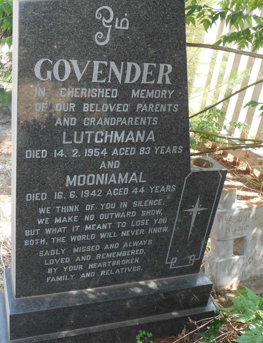 GOVENDER Lutchmana -1954 &amp; Mooniamal -1942