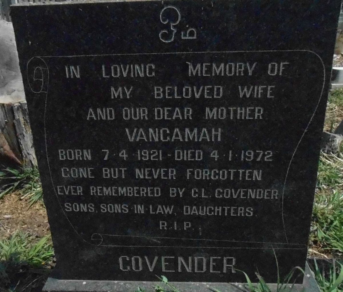 GOVENDER Vangamah 1921-1972