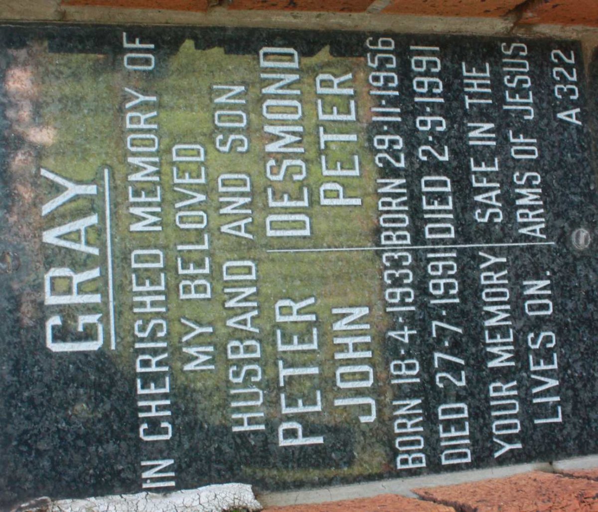 GRAY Peter John 1933-1991 :: GRAY Desmond Peter 1956-1991
