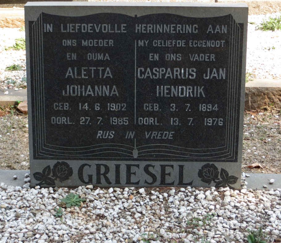 GRIESEL Casper Jan Hendrik 1894-1976 &amp; Aletta Johanna 1902-1985