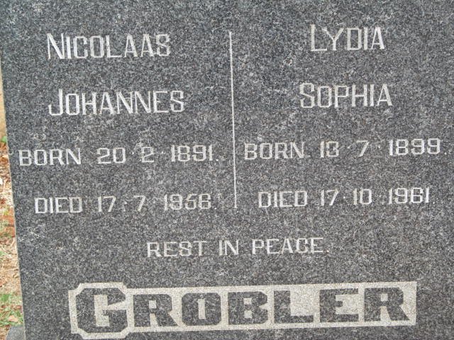 GROBLER Nicolaas Johannes 1891-1956 &amp; Lydia Sophia 1899-1961