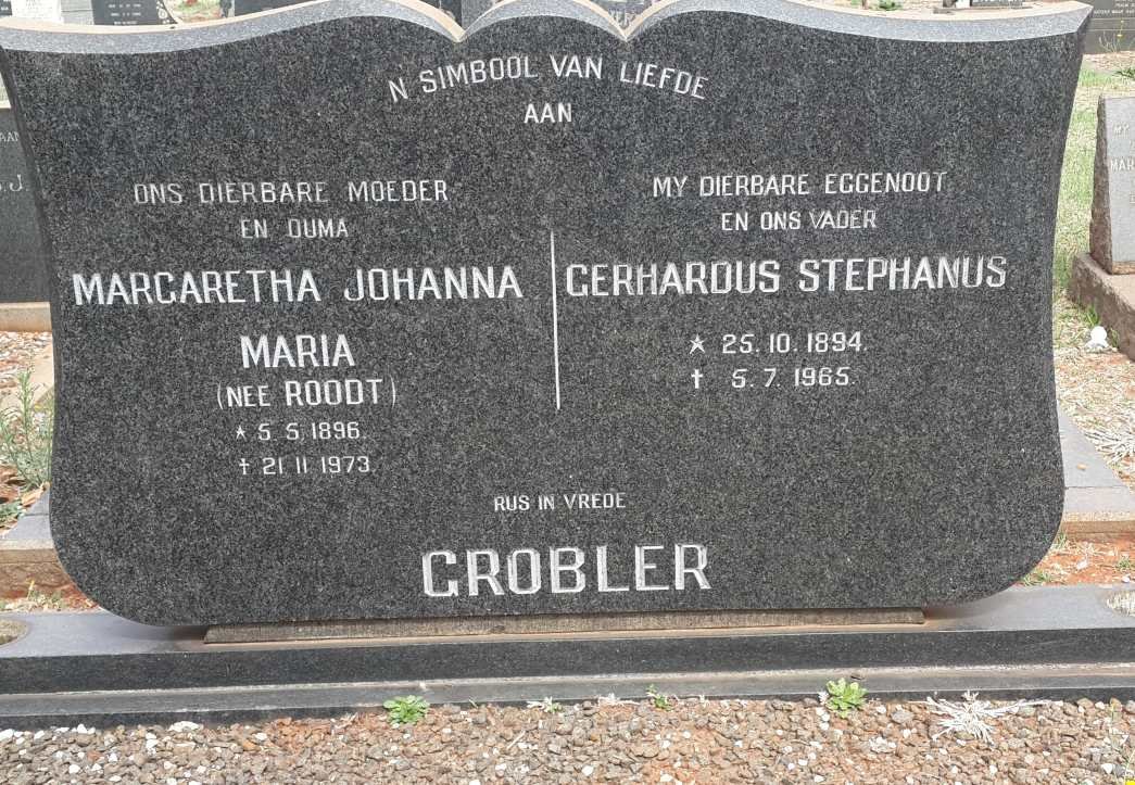 GROBLER Gerhardus Stephanus 1894-1965 &amp; Margaretha Johanna Maria ROODT 1896-1973