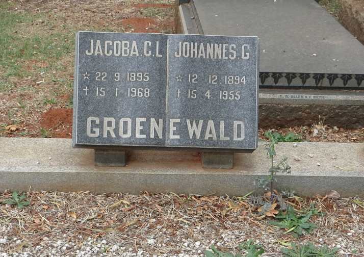 GROENEWALD Johannes G. 1894-1955 &amp; Jacoba C.L. 1895-1968