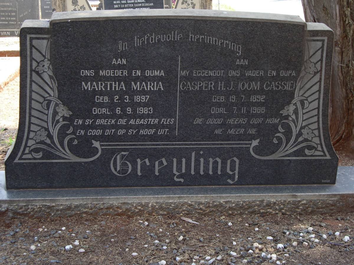 GREYLING Casper H.J. 1892-1966 &amp; Martha Maria 1897-1983