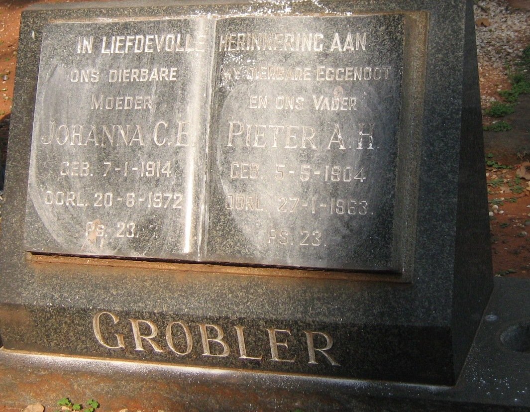 GROBLER Pieter A.H. 1904-1963 &amp; Johanna C.E. 1914-1972