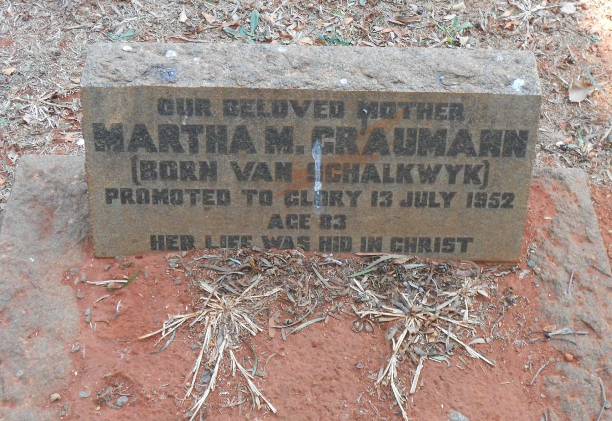 GRAUMANN Martha M. nee VAN SCHALKWYK -1952