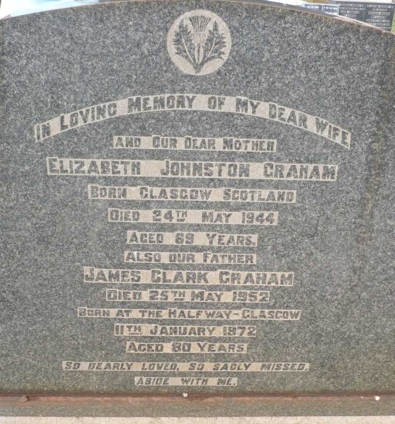 GRAHAM James Clark 1872-1952 &amp; Elizabeth JOHNSTON -1944