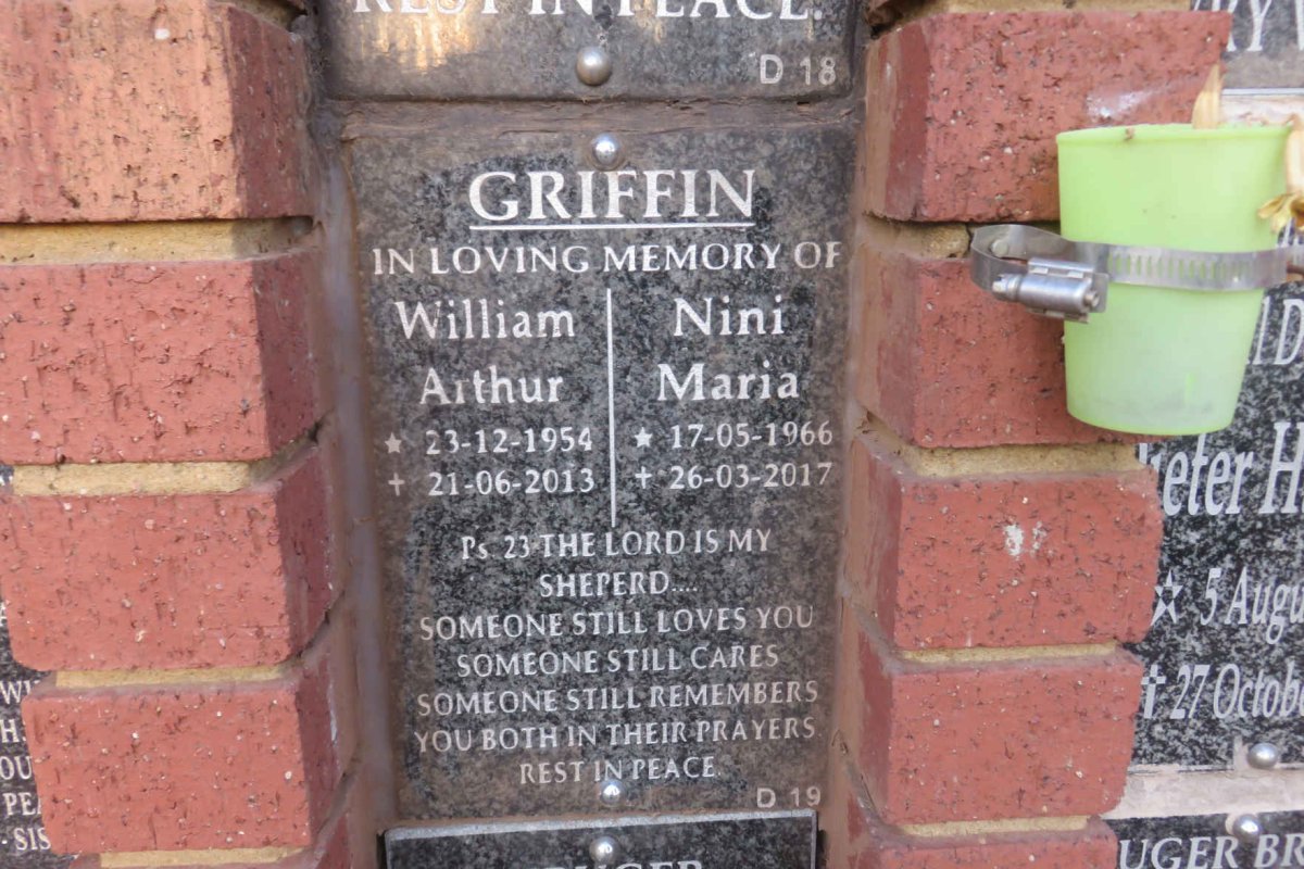 GRIFFIN William Arthur 1954-2013 &amp; Nini Maria 1966-2017