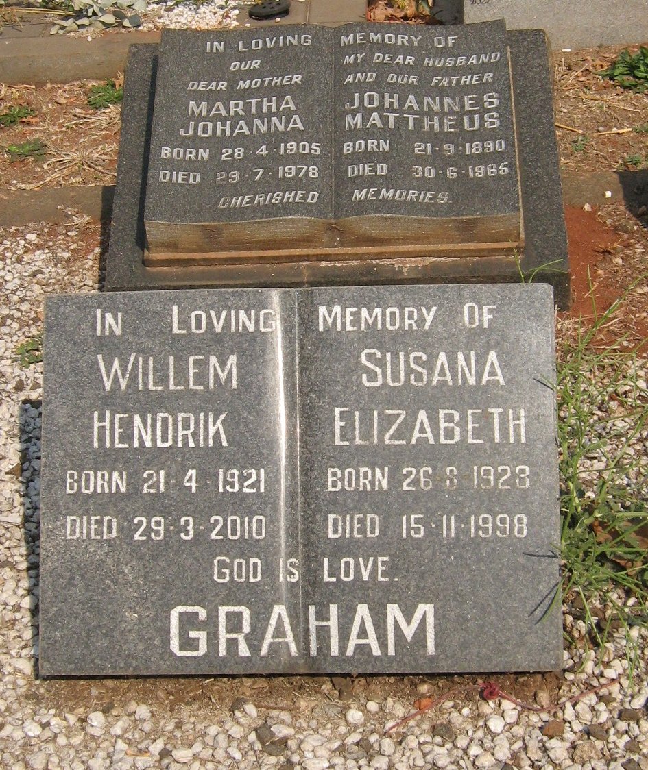 GRAHAM Johannes Mattheus 1890-1965 &amp; Martha Johanna 1905-1978