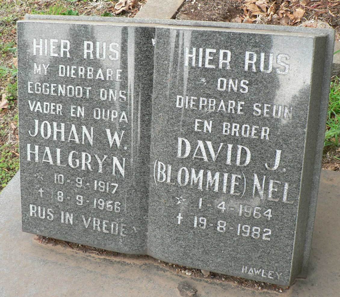 HALGRYN Johan W. 1917-1956 :: NEL David J. 1964-1982