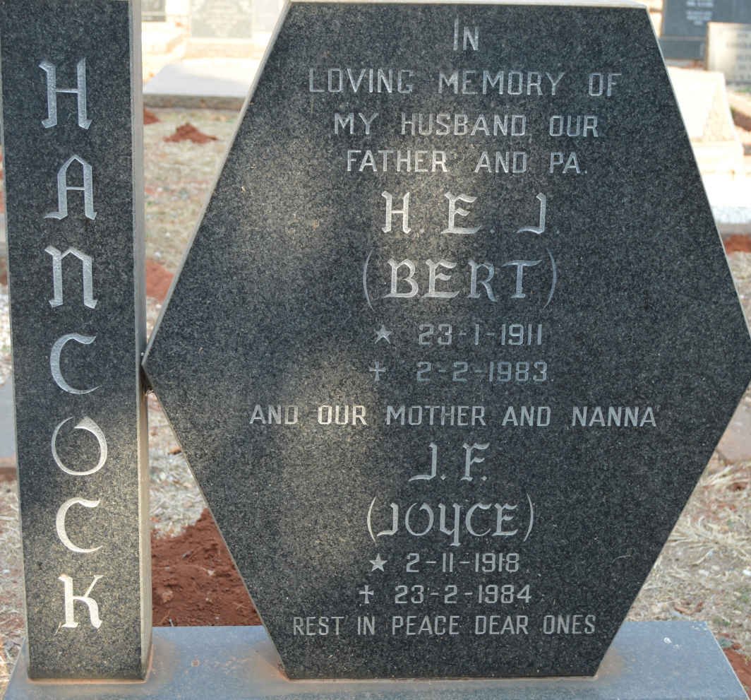 HANCOCK H.E.J. 1911-1983 &amp; J.F. 1918-1984