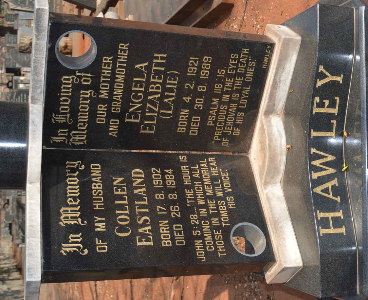 HAWLEY Colen Eastland 1902-1984 &amp; Engela Elizabeth 1921-1989