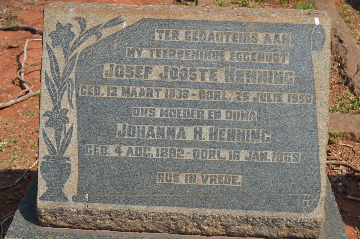 HENNING Josef Jooste 1889-1950 &amp; Johanna H. 1892-1969