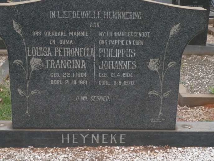 HEYNEKE Philippus Johannes 1904-1970 &amp; Louisa Petronella Francina 1904-1981
