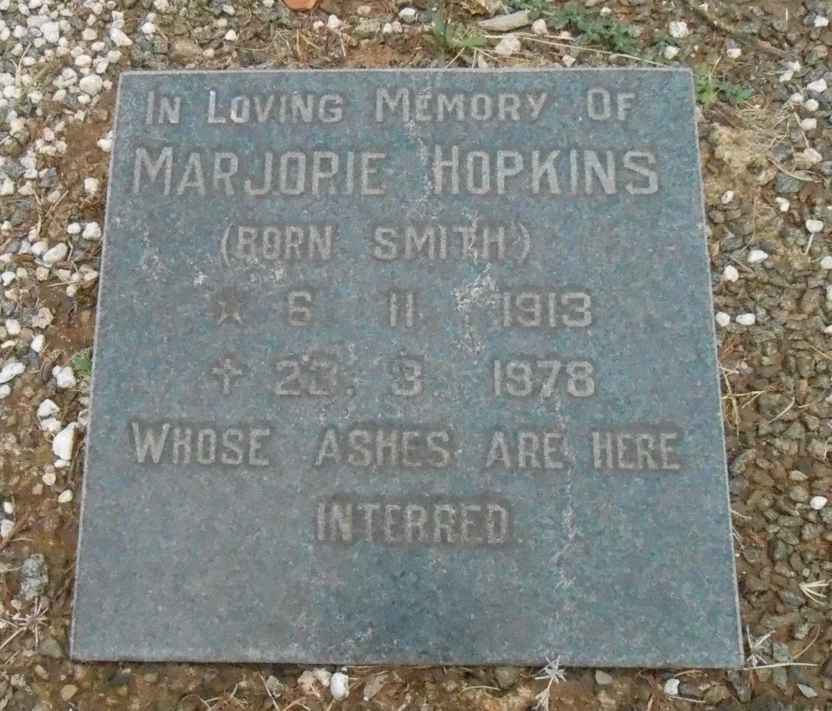 HOPKINS Marjorie nee SMITH 1913-1978