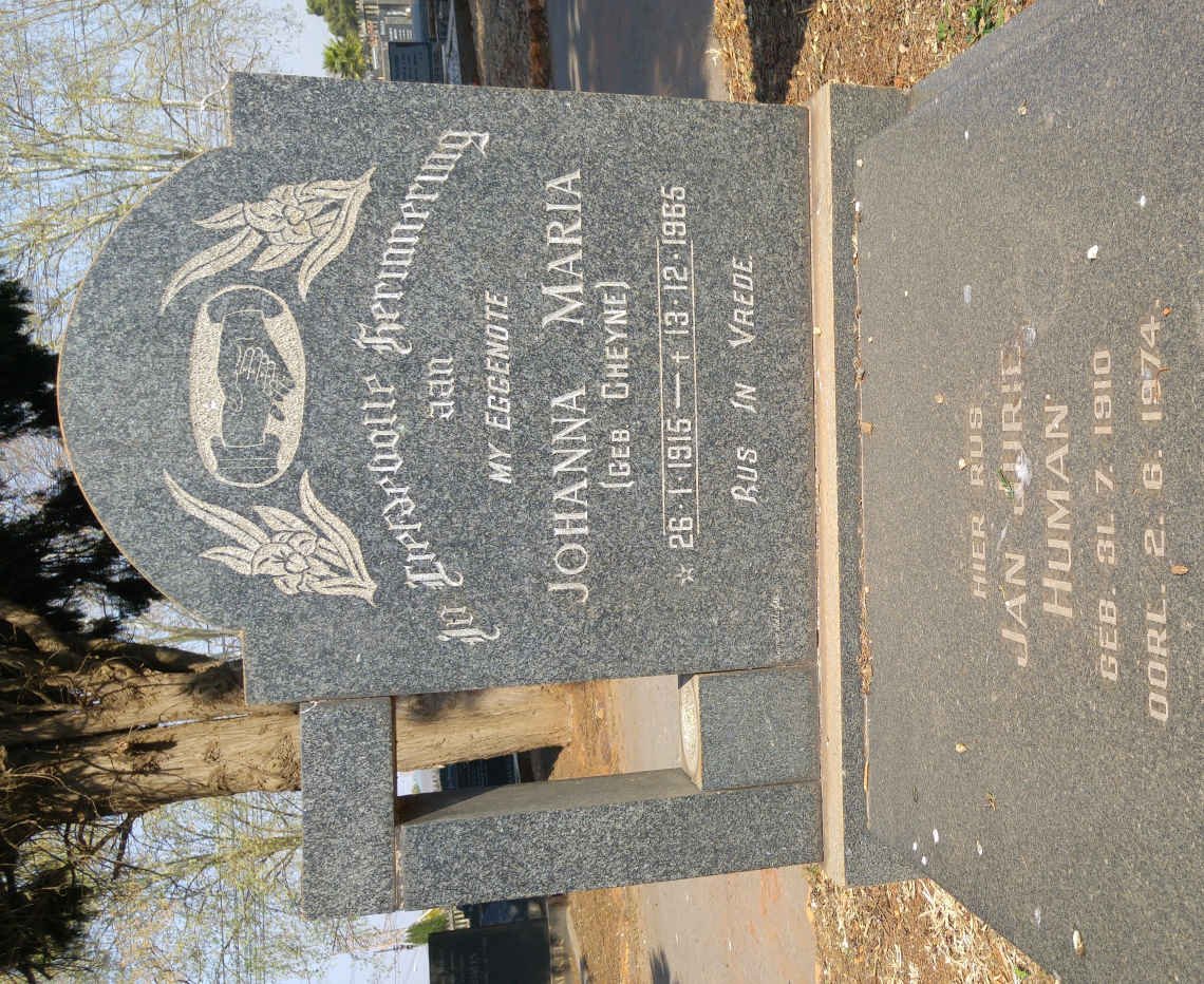 HUMAN Jan Jurie 1910-1974 &amp; Johanna Maria CHEYNE 1915-1965