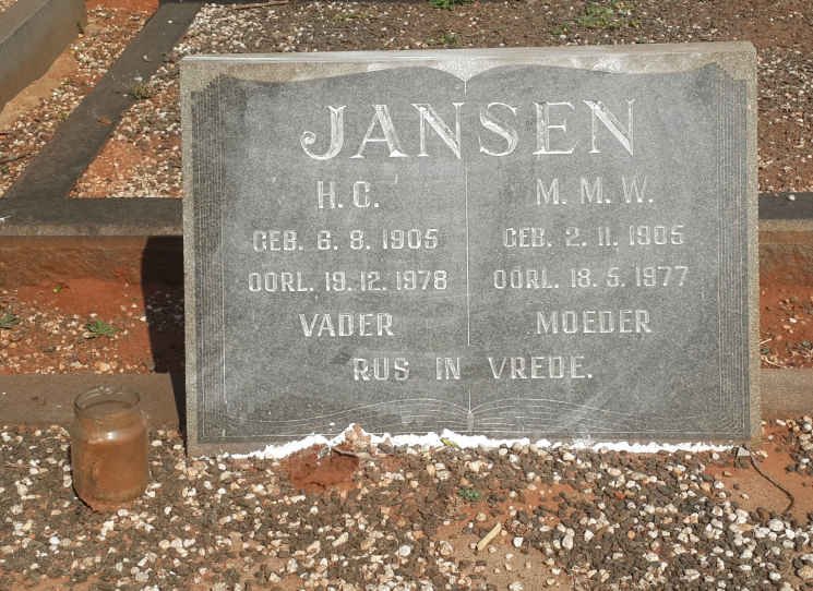 JANSEN H.C. 1905-1978 &amp; M.M.W. 1905-1977