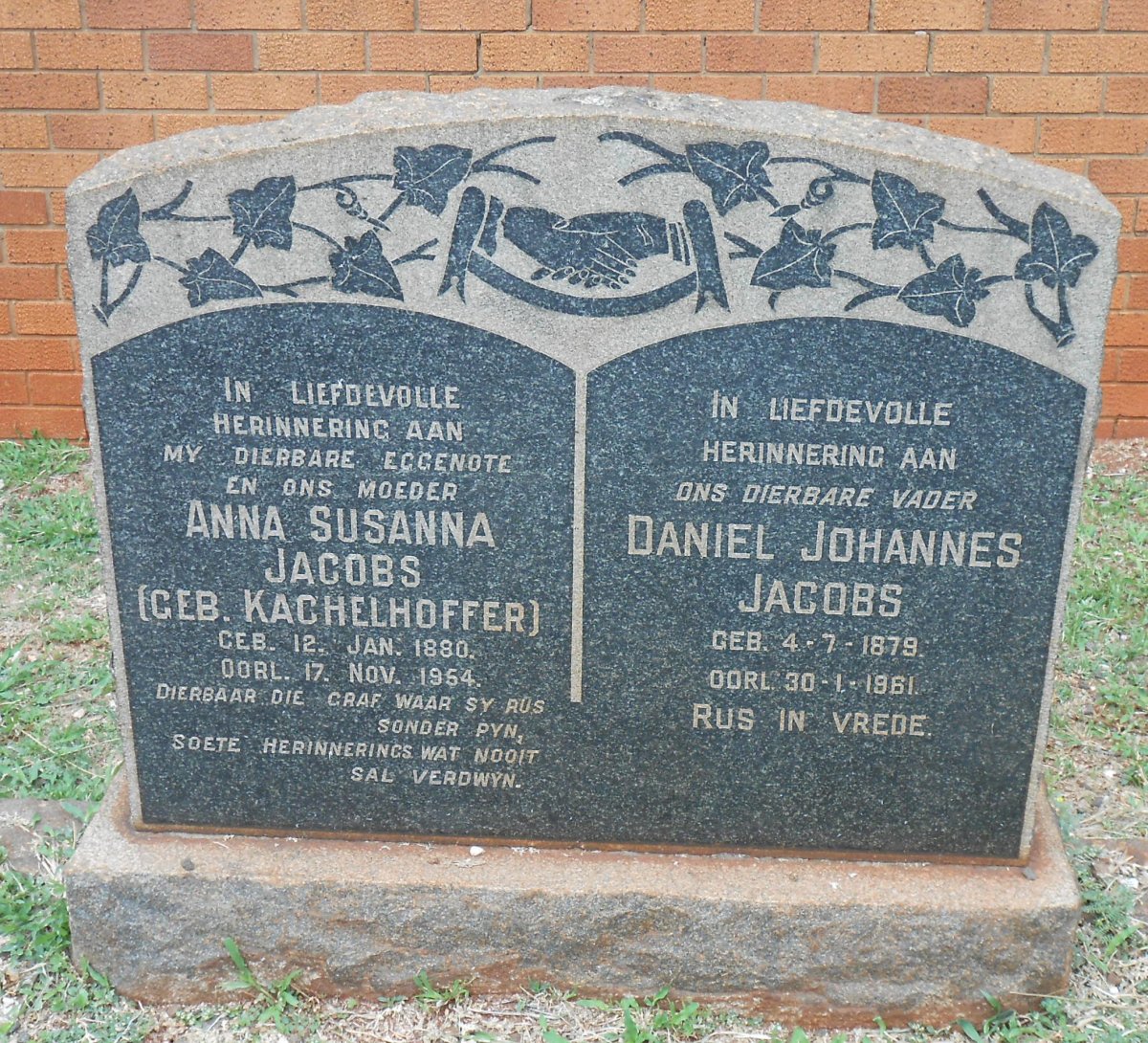 JACOBS Daniel Johannes 1879-1961 &amp; Anna Susanna KACHELHOFFER 1880-1954