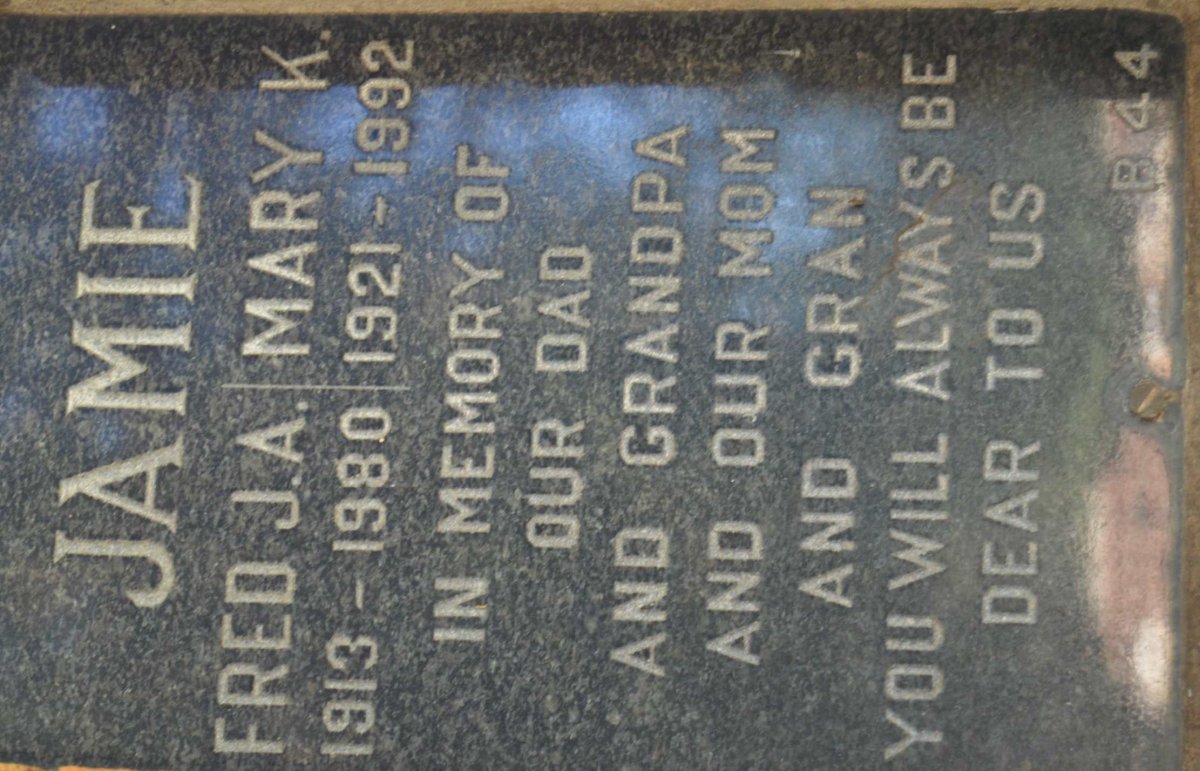 JAMIE Fred J.A. 1913-1980 &amp; Mary K. 1921-1992