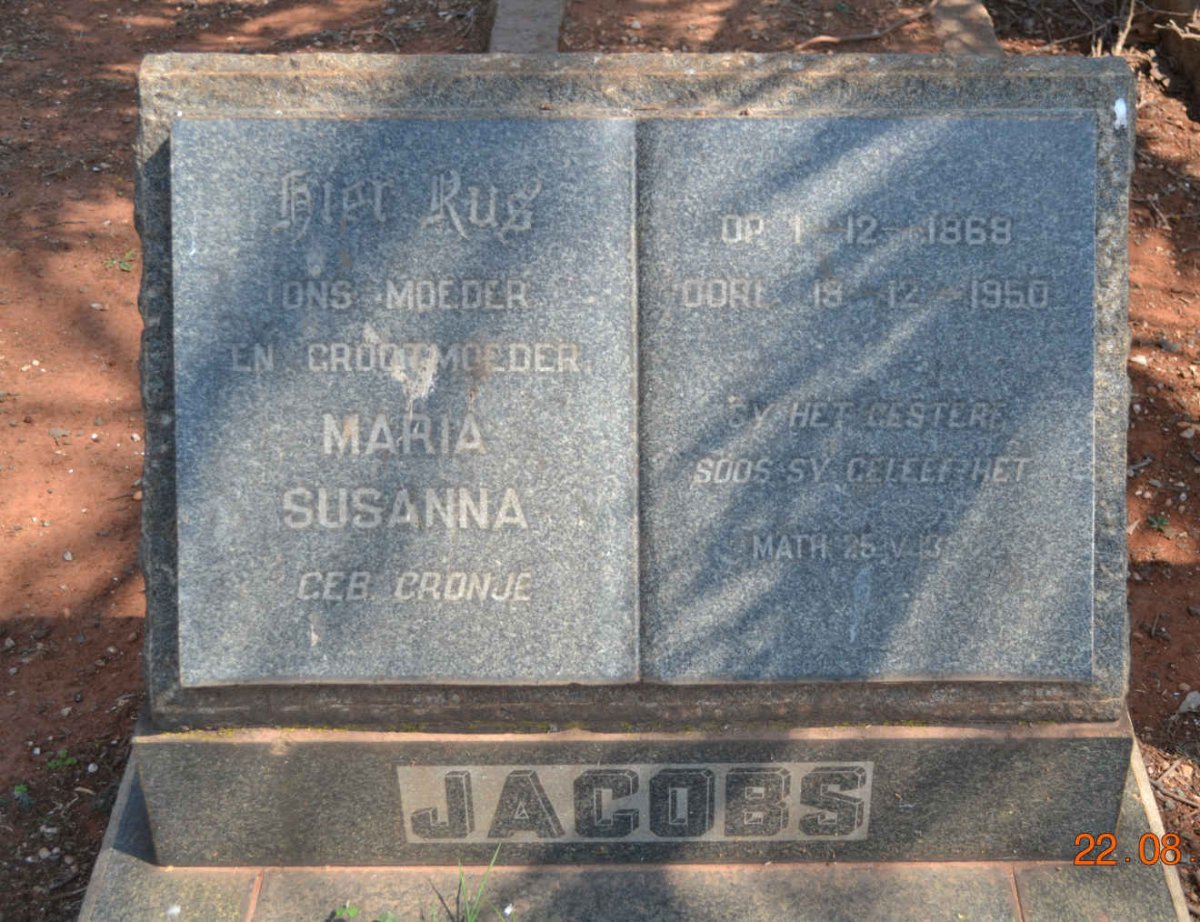 JACOBS Maria Susanna nee CRONJE 1868-1950
