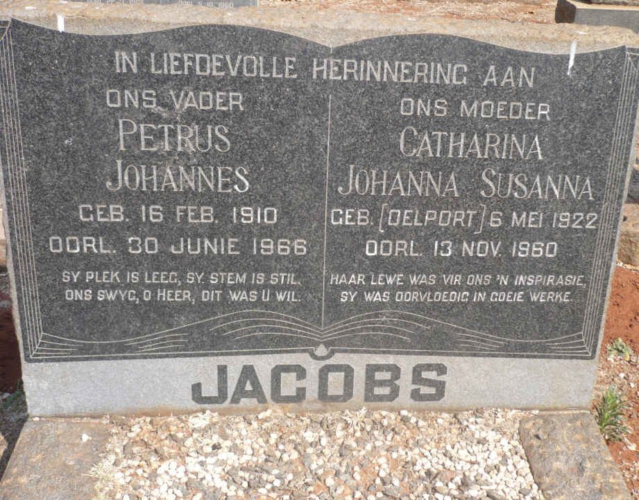 JACOBS Petrus Johannes 1910-1966 &amp; Catharina Johanna Susanna DELPORT 1922-1960