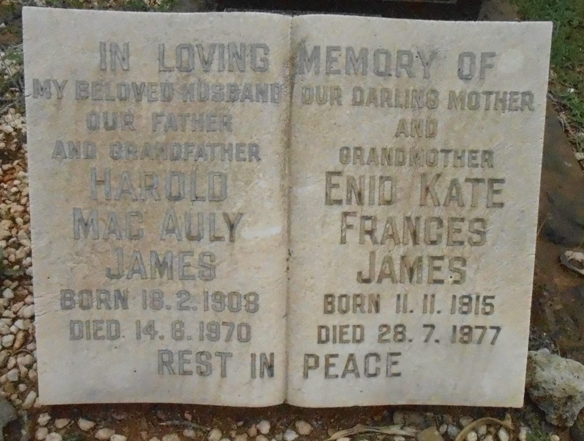 JAMES Harold Mac Auly 1908-1970 &amp; Enid Kate Frances 1915-1977