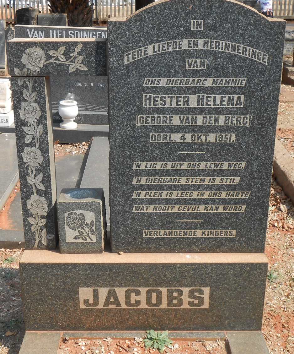 JACOBS Hester Helena nee VAN DEN BERG -1951