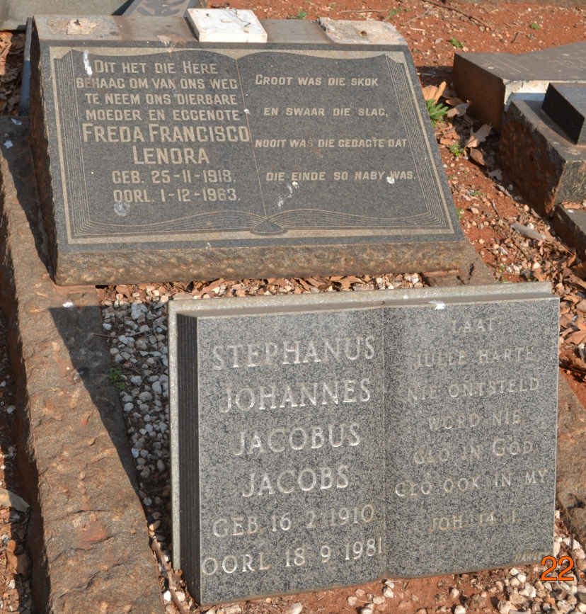 JACOBS Stephanus Johannes Jacobus 1910-1981 &amp; Freda Francisco Lenora 1918-1963
